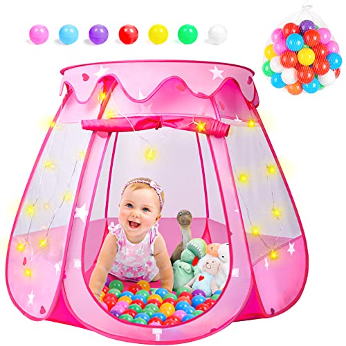 DISHIO Ball Pits with 50 Balls Pop up Tents for Kids with Star Lights Ball Pit for Toddlers Princess Tent Toy for 123 yrs Birthday Gifts for Girls Easy to Assemble and Store 50 Balls Included - Image 1