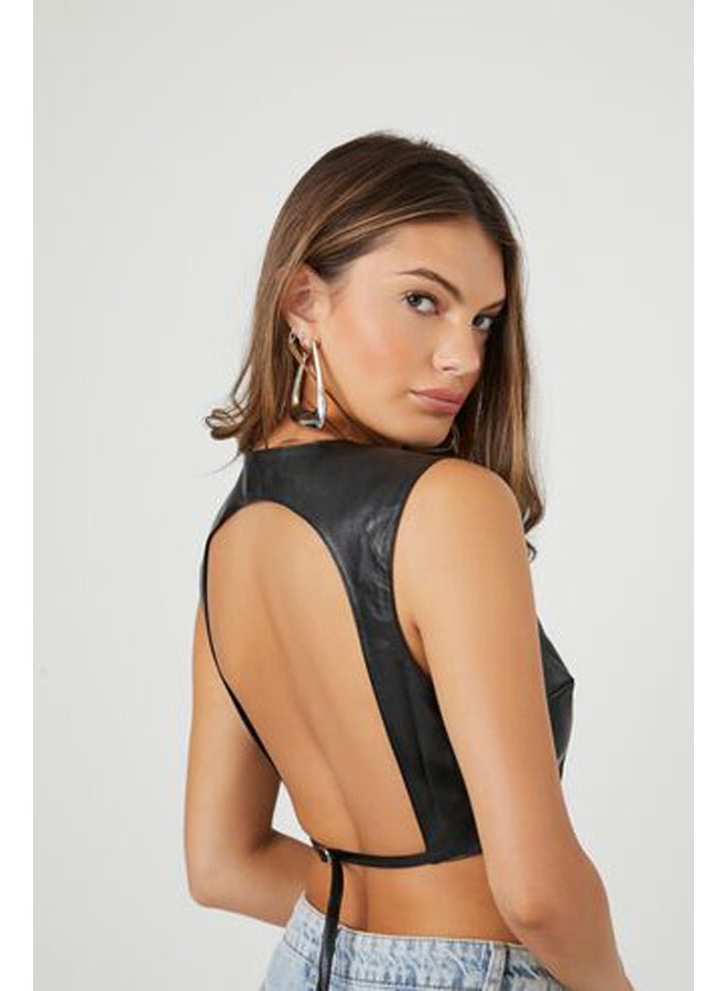 FOREVER 21 Faux Leather Cutout Crop Top - Image 3