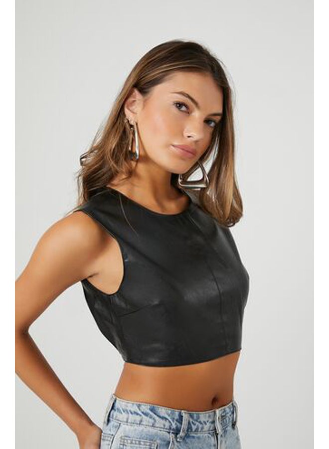 FOREVER 21 Faux Leather Cutout Crop Top - Image 2