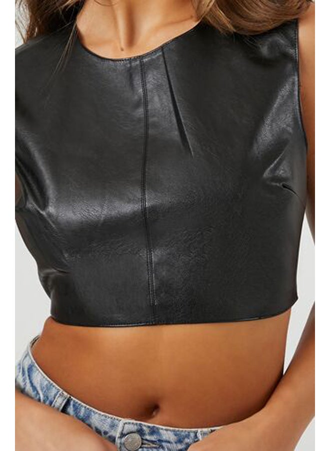 FOREVER 21 Faux Leather Cutout Crop Top - Image 5