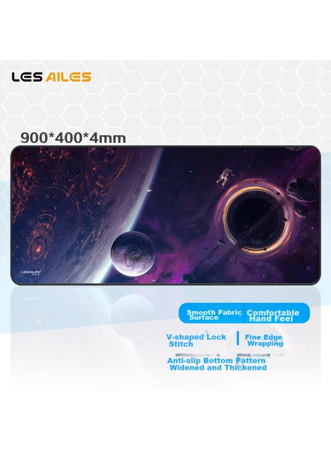 Lesailes Feidun Mouse Pad For Gaming And Office, Solid Color Large Computer Desk Mat, Smooth Woven Edge-banded Thickened Non-slip Base, 900*400*4mm, Black Hole - Image 1
