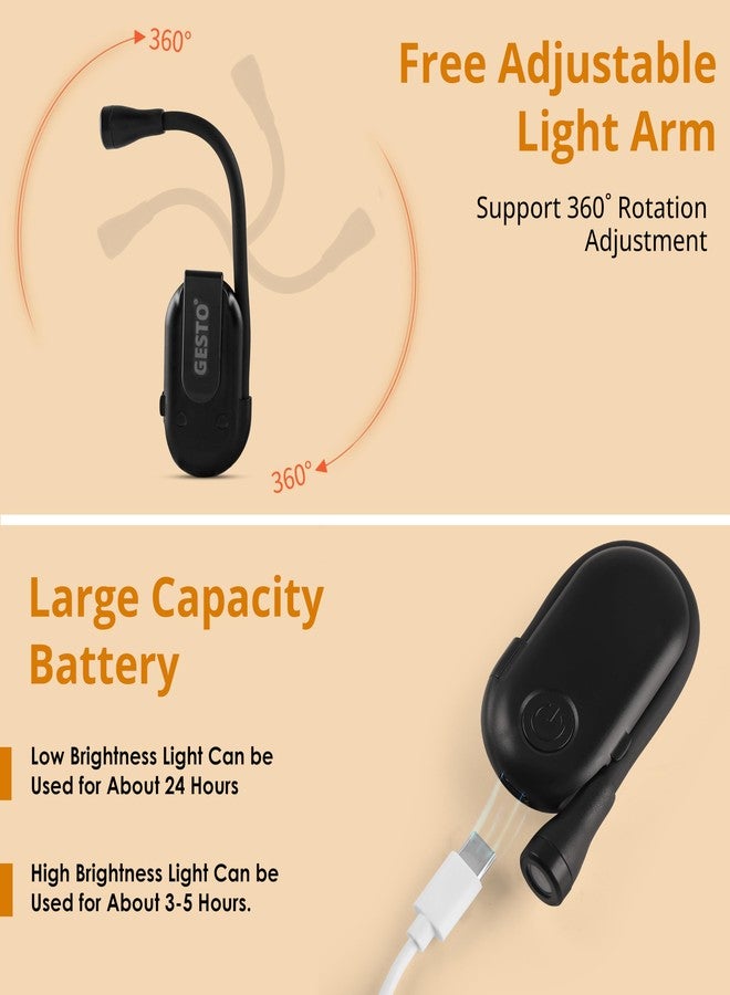 Gesto Rechargeable Book Reading Light with Clip – 3 Color Changing Light for Reading in Bed | 80 Hours Runtime | Flexible Goose Neck Clip on Book Light for Book Lovers - Image 5