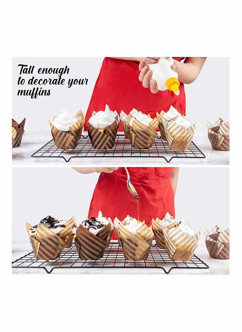 Baking Paper Cups Cupcake Liners, 100Pcs Brown White Tulip Style Baking Wrappers Muffin Cups Greaseproof Paper Square Non-Stick for Medium Large Cupcakes Mini Cake Party Birthday (Random Color)