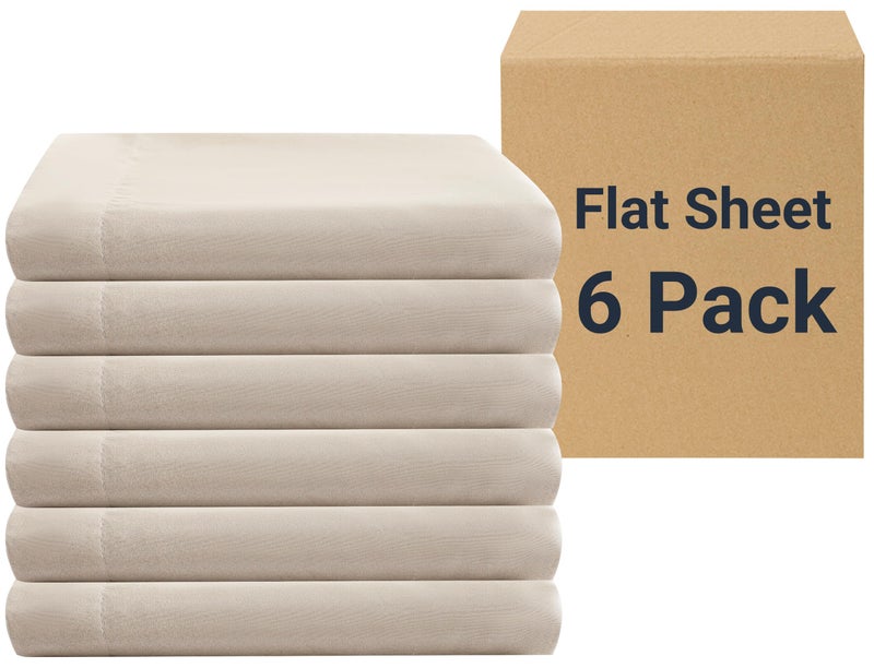 ZPECC Bulk Flat Sheets Only Twin Size 6 Pack, Easy Sort Top Bed Sheet by Color-Coded Label, Soft Durable Brushed Microfiber Fabric Hotel Airb&bs Essentials for Hosts, 66"x96", Beige - Image 1