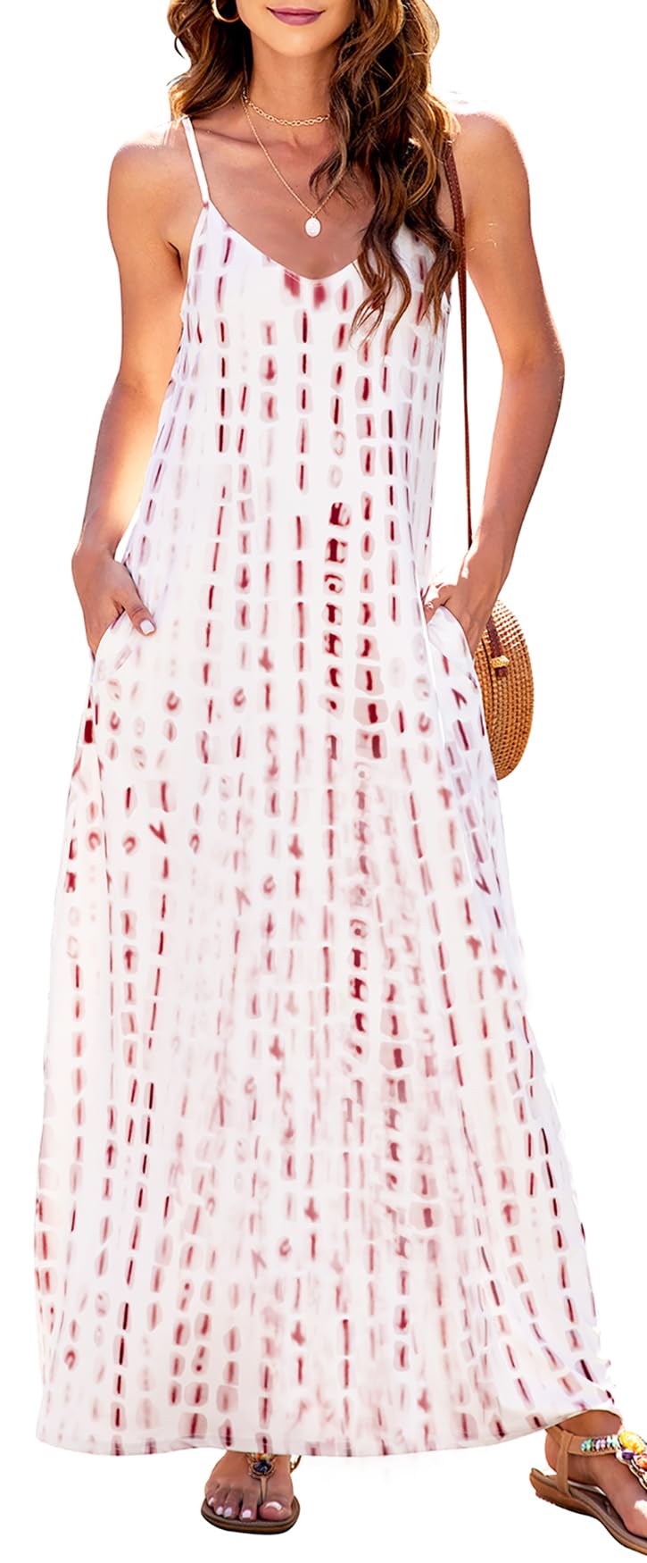 Supnier Summer Dresses for Women 2025 Casual Spaghetti Strap Floral Long Maxi Dress with Pockets (XX-Large, AA-Coffee) - Image 2