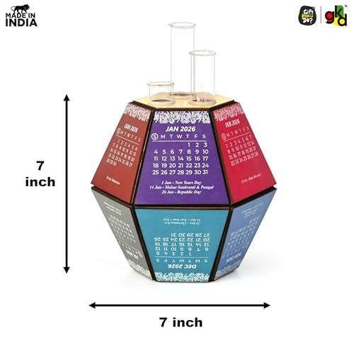 Gift Kya De 2026 Desk Calendar with Hexagon Planter | Wooden 3D Pentagonal Table Calendar Big Size | Colourful Monthly Display | Premium Office Desk Decorative Item & Corporate Gift | Unique Table Décor - Image 4