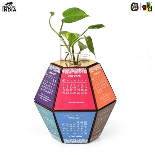 Gift Kya De 2026 Desk Calendar with Hexagon Planter | Wooden 3D Pentagonal Table Calendar Big Size | Colourful Monthly Display | Premium Office Desk Decorative Item & Corporate Gift | Unique Table Décor - Image 5