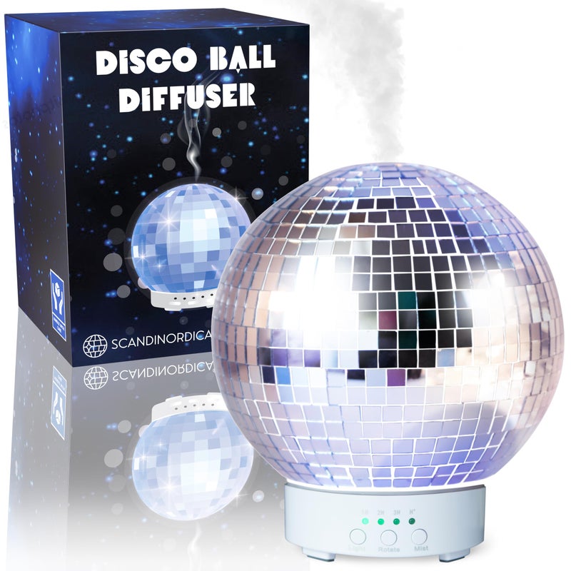 SCANDINORDICA SCANDINORDICA Disco Ball Diffuser Rotating 300ML Essential Oil Diffuser with Whisper Quiet Operation 7 Color Night Light 4 Time Settings Aromatherapy Diffuser for Large Room Silver 