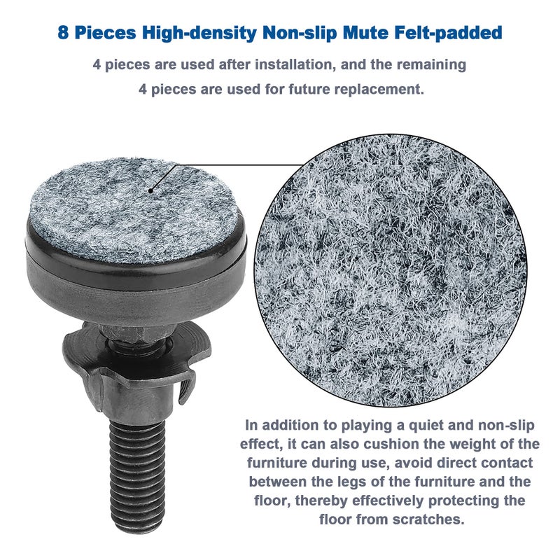 Twig 3/8" Threaded Leveling Feet Adjustable Table/Furniture Feet Levelers Screw on Heavy Duty Desk/Chair/Cabinet/Dresser/Bench Leg Leveler Screw in with Threaded Inserts(3/8-16,Large Base,Black,4 Pack) - Image 3