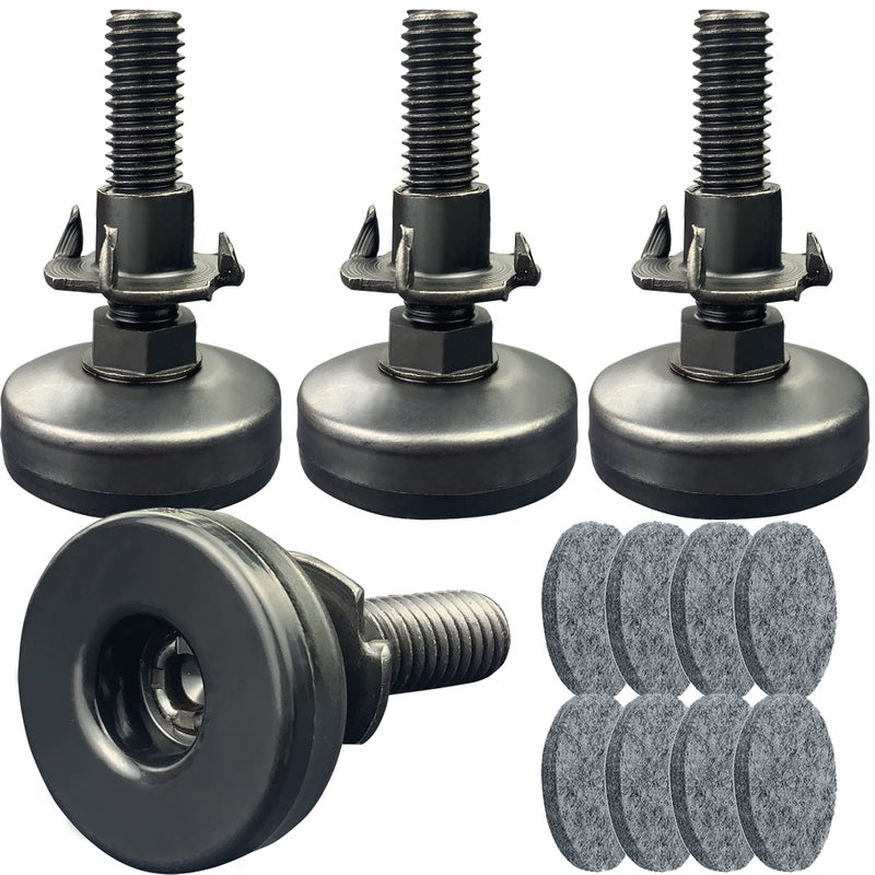 Twig 3/8" Threaded Leveling Feet Adjustable Table/Furniture Feet Levelers Screw on Heavy Duty Desk/Chair/Cabinet/Dresser/Bench Leg Leveler Screw in with Threaded Inserts(3/8-16,Large Base,Black,4 Pack) - Image 1