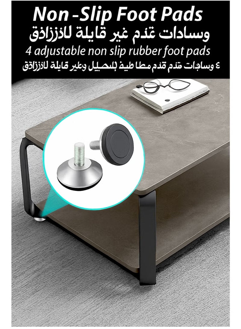 Toshionics Luxurious Faux Grey Marble Finish 2 Tier Rectangular Coffee Table Modern Centre Cocktail Sofa Table with Black Steel Frame Base Living Room Office Reception Restaurant Hotel Lobby Bedroom Home Outdoor Garden Patio Decoration Furniture Rectangle Accent Design Tea Table With Bottom Storage Shelf Rack 120x60x43cm - Image 4