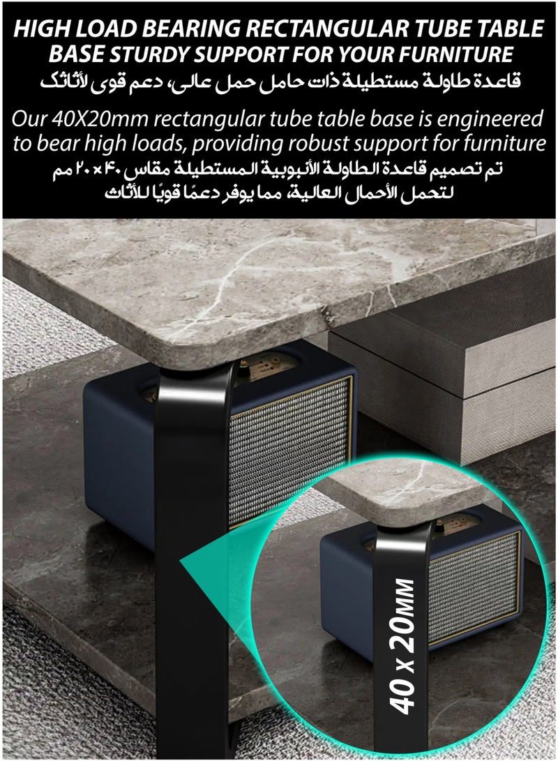 Toshionics Luxurious Faux Grey Marble Finish 2 Tier Rectangular Coffee Table Modern Centre Cocktail Sofa Table with Black Steel Frame Base Living Room Office Reception Restaurant Hotel Lobby Bedroom Home Outdoor Garden Patio Decoration Furniture Rectangle Accent Design Tea Table With Bottom Storage Shelf Rack 120x60x43cm - Image 3