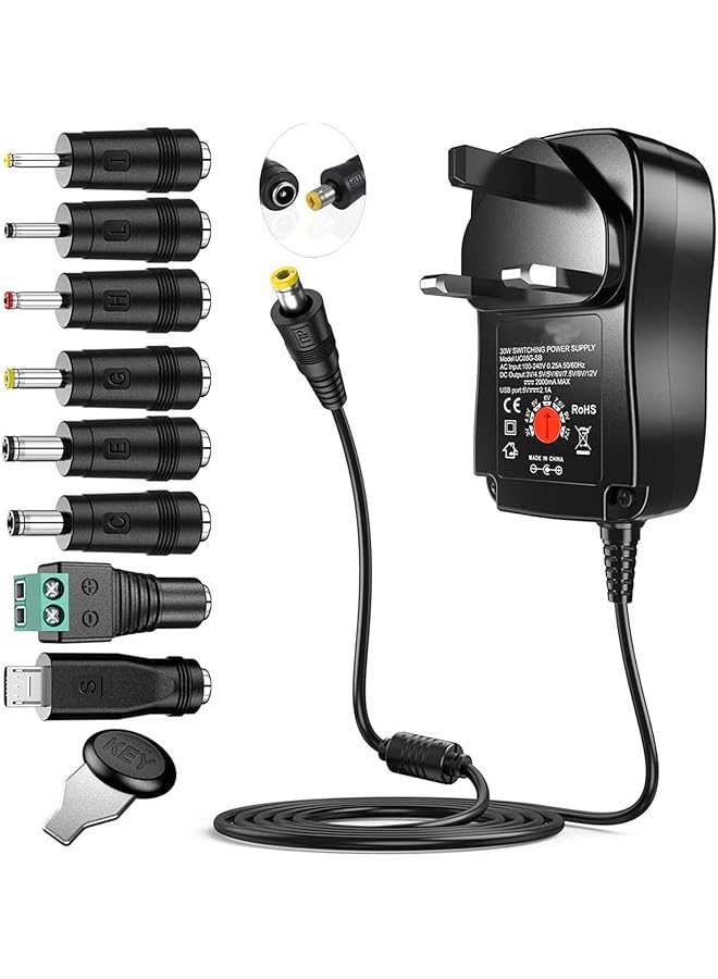 promass 30W Universal AC/DC Adapter Switch Power Supply, Universal AC Power Adapter With 8 Optional Adapter Plugs, Suitable For 3V 4.5V 5V 6V 7.5V 9V 12V Household Electronic Products And LED Strips - Image 1