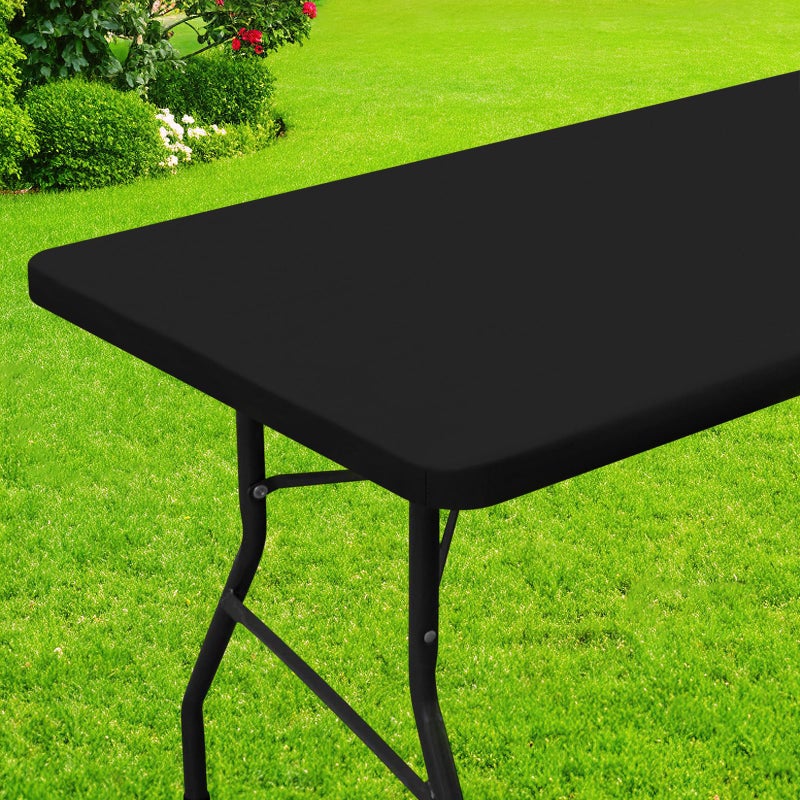 Smiry Rectangle Picnic Table Cloth Waterproof Elastic Fitted Tablecloths for 4 Foot Tables Washable Polyester Table Cover for Camping Indoor and Outdoor Black 30x48