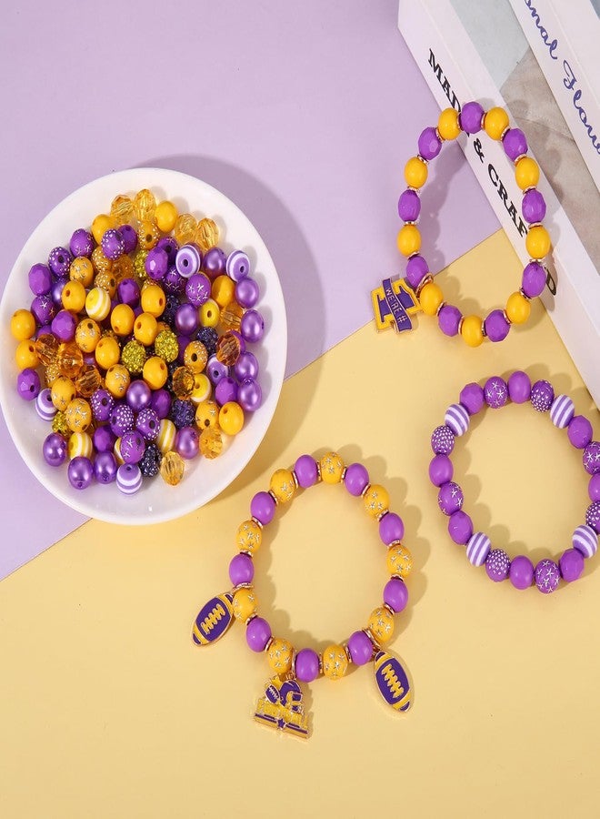 HSWE Game Day Beads for Bracelets Making Kit Heishi Clay Pearl Letter Assorted Round Bead Gold Spacer Beads Football Charms for DIY Bracelets Necklace Jewelry Making (Purple Yellow Game Day Kit) - Image 4