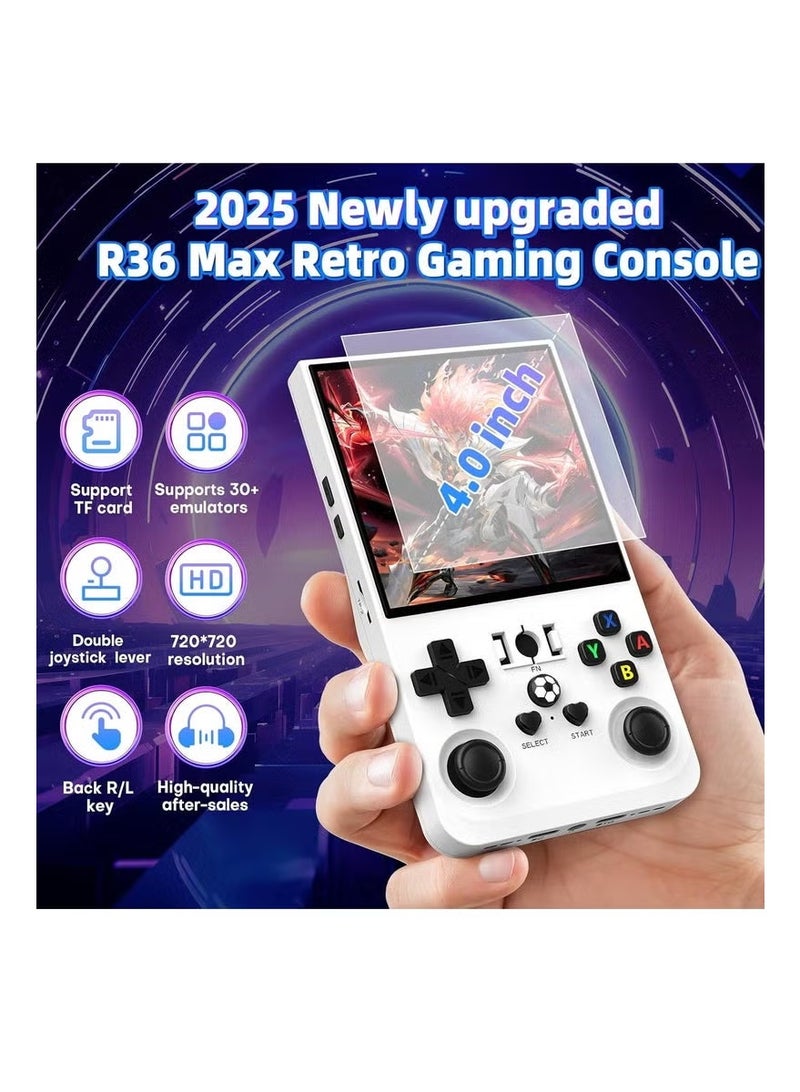 BLUMENIT R36 Max Game Console 4 Inch Full IPS Screen Portable Retro Handheld Game Console Built-in 18000+ Games With Open Source Linux System & 64GB Memory Card Video Games Console Support 30+ Simulator Platform 4000mAh Battery |WHITE - Image 3