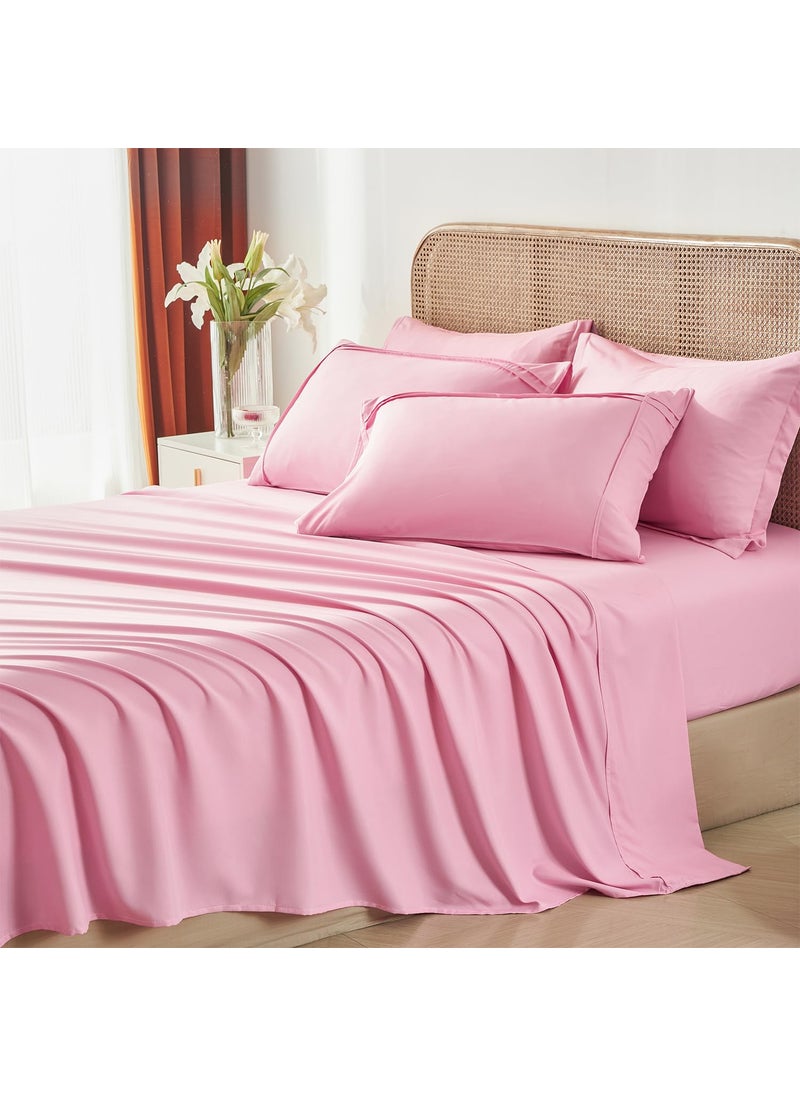 Yogeneg Yogeneg Full Size Comforter Set 7 Piece Bed in a Bag Grid Pinch Pleat Pink Bedding Set Striped Textured Soft Microfiber Comforter with Sheet Set All Season Complete Bed Set(Pink Full)  - Image 4