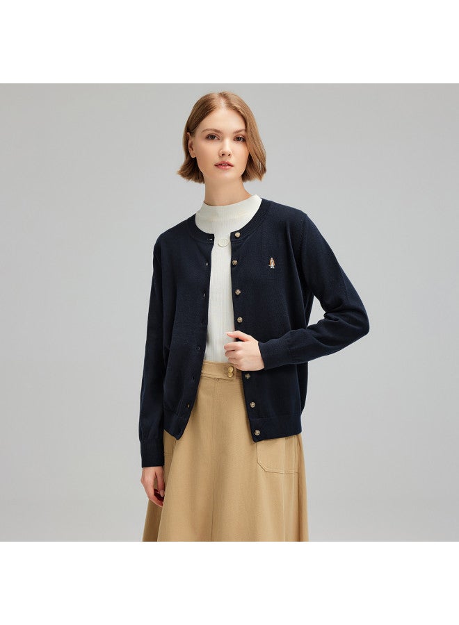 Hush Puppies Autumn And Winter Casual Commuting Puppy Embroidery Round Neck Knitted Cardigan Soft And Cozy Preppy Style Sweater Coat - Image 3