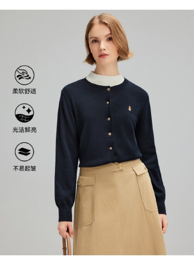 Hush Puppies Autumn And Winter Casual Commuting Puppy Embroidery Round Neck Knitted Cardigan Soft And Cozy Preppy Style Sweater Coat - Image 1