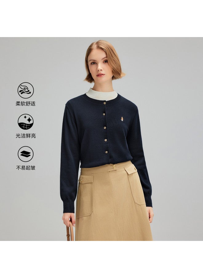 Hush Puppies Autumn And Winter Casual Commuting Puppy Embroidery Round Neck Knitted Cardigan Soft And Cozy Preppy Style Sweater Coat - Image 2