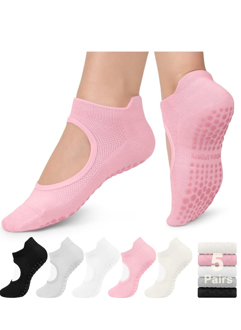 Oasisgalore 5 Pairs Pilates Socks Yoga Socks with Grips for Women Non Slip, Pilates, Workout, Ballet, Dance Socks  - Image 1