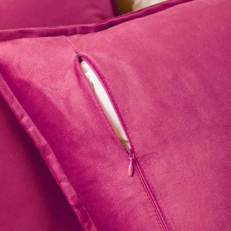 VAKADO Throw Pillow Covers 16x16 Set of 2 Hot Pink Velvet Decor Decorative Couch Cushion Euro Pillowcases with Fringe Home Bed Decoration for Sofa Bedroom Office - Image 4