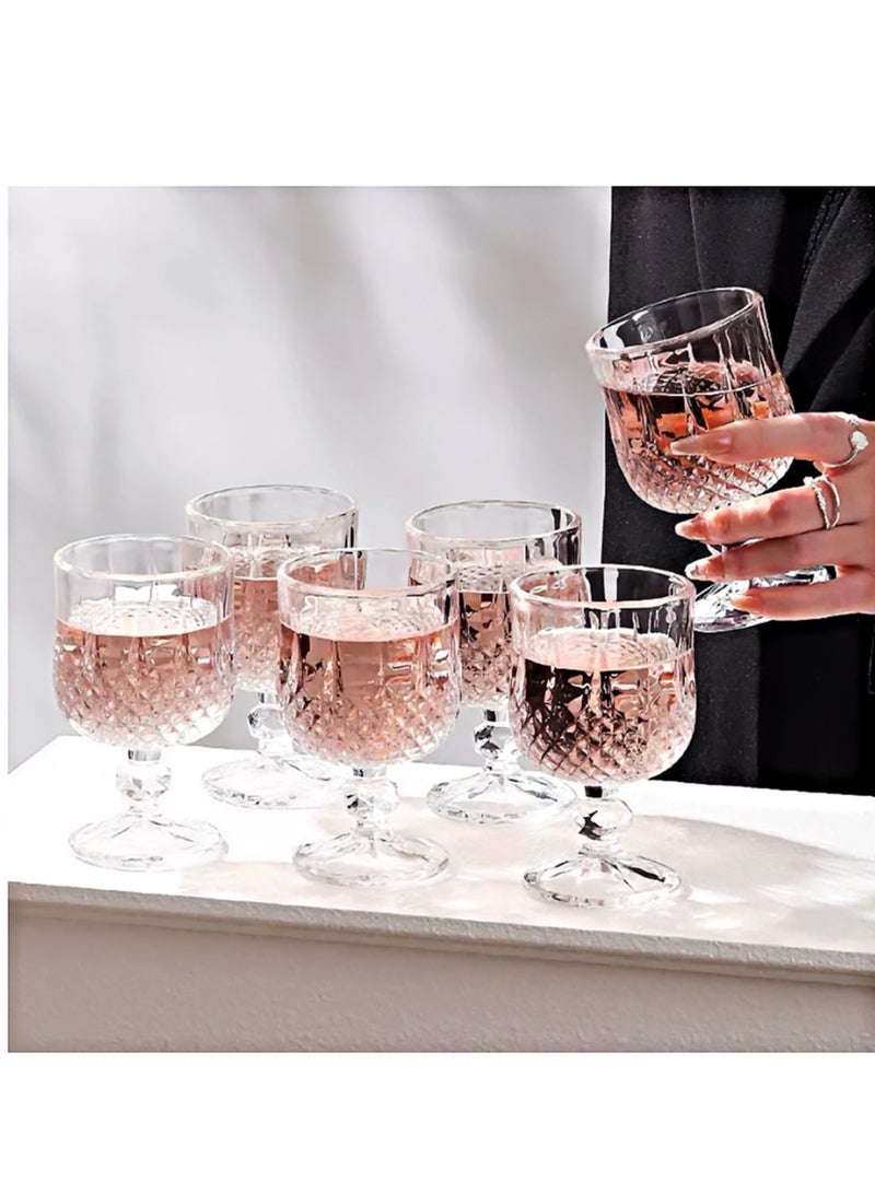YUFAN 6pcs 50ml Vintage Diamond-Cut Glass Goblet Set， Butterfly Goblet/Diamond Goblet, White Wine Glass, Liquor Glass, Mini Shot Glass, Creative Vintage Engraved Glass, Mini Fruit Wine Glass, Exquisite Stemmed Dessert Wine Glass, Aesthetic Shot Glass，Elegant Transparent Cups with Sturdy Base for Parties, Dining & Home Decor - Image 1