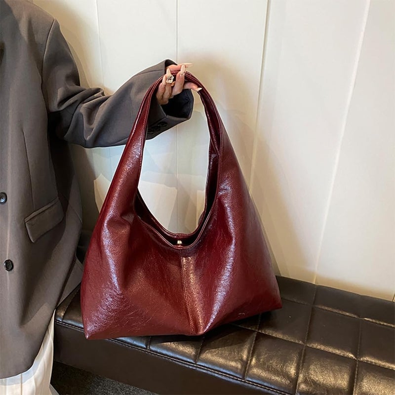 JOLILUNA Burgundy Purse Large Tote Bags for Women Slouchy Hobo Bag Leather Hobo Bags for Women (Burgundy) - Image 4