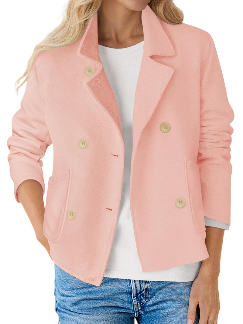 Fisoew Womens Cropped Blazers Business Casual Loose Fit Suits Double Breasted Open Front Cotton Blazer Jacket Pink - Image 1