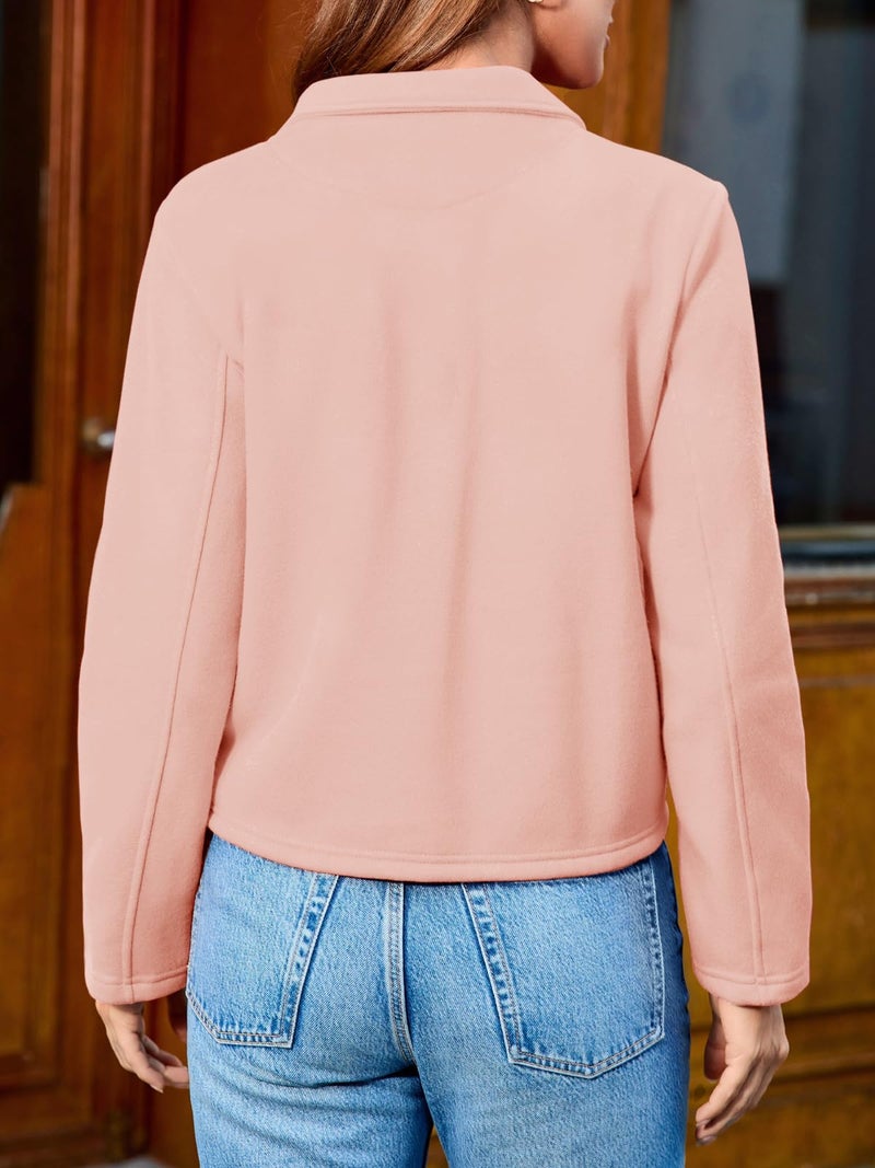 Fisoew Womens Cropped Blazers Business Casual Loose Fit Suits Double Breasted Open Front Cotton Blazer Jacket Pink - Image 5