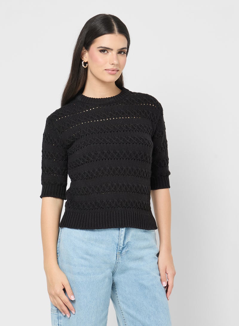 جينجر كنزة محبوكة بنقشة بارزة بقصة ضيقة - Image 1