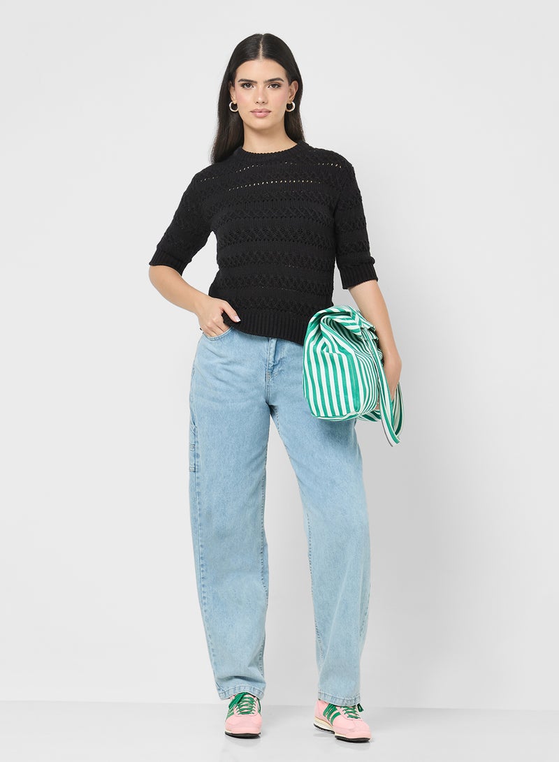 جينجر كنزة محبوكة بنقشة بارزة بقصة ضيقة - Image 4