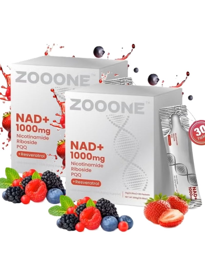 حديقة الحيوان عبوة مزدوجة من مشروب نكهة التوت NAD لدعم صحة البشرة ومقاومة علامات الشيخوخة، والطاقة والتركيز - 30 عبوة - Image 1