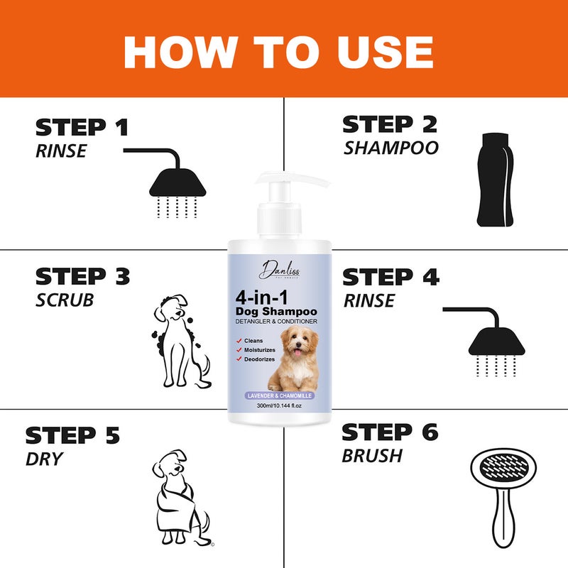 Danliss 4-in-1 Dog Shampoo with Detangler & Conditioner for Skin, Coat & Odor Removal - Moisturizing Pet    Care - Image 4
