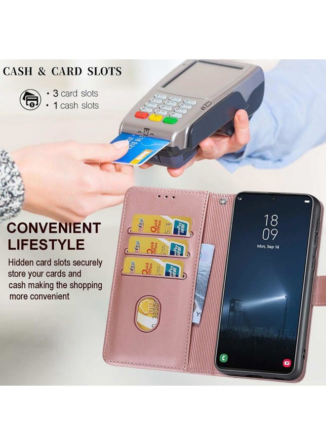 KENHONER Designed for Samsung Galaxy S25 FE 5G Case Wallet,Women Flip Folio Cover with Embossed PU Leather Stand Credit Card Holders Slots Wrist Strap Phone Case for Samsung S25 FE (Rose Gold Butterfly) - Image 5