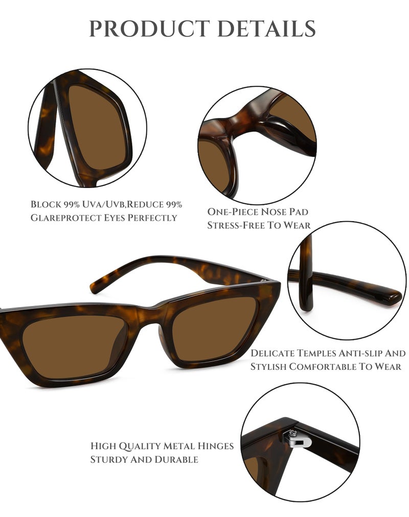 Fozono Narrow Square Cat Eye Sunglasses for Women | Retro Vintage-Chic UV400 Protection Driving shades, Petite-Friendly for Beach, Vacations & Daily Wear - Image 4