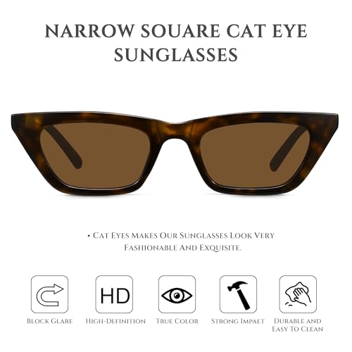 Fozono Narrow Square Cat Eye Sunglasses for Women | Retro Vintage-Chic UV400 Protection Driving shades, Petite-Friendly for Beach, Vacations & Daily Wear - Image 5