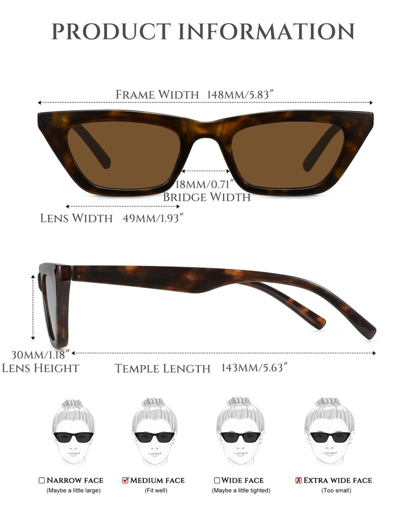 Fozono Narrow Square Cat Eye Sunglasses for Women | Retro Vintage-Chic UV400 Protection Driving shades, Petite-Friendly for Beach, Vacations & Daily Wear - Image 3