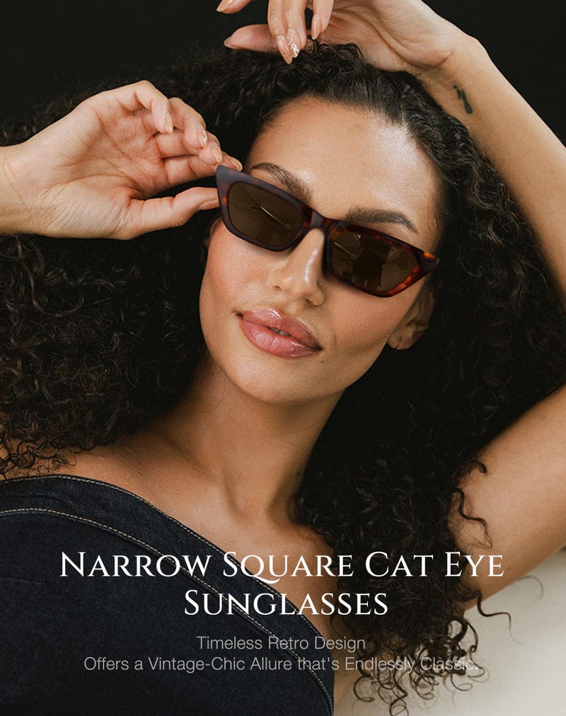 Fozono Narrow Square Cat Eye Sunglasses for Women | Retro Vintage-Chic UV400 Protection Driving shades, Petite-Friendly for Beach, Vacations & Daily Wear - Image 2