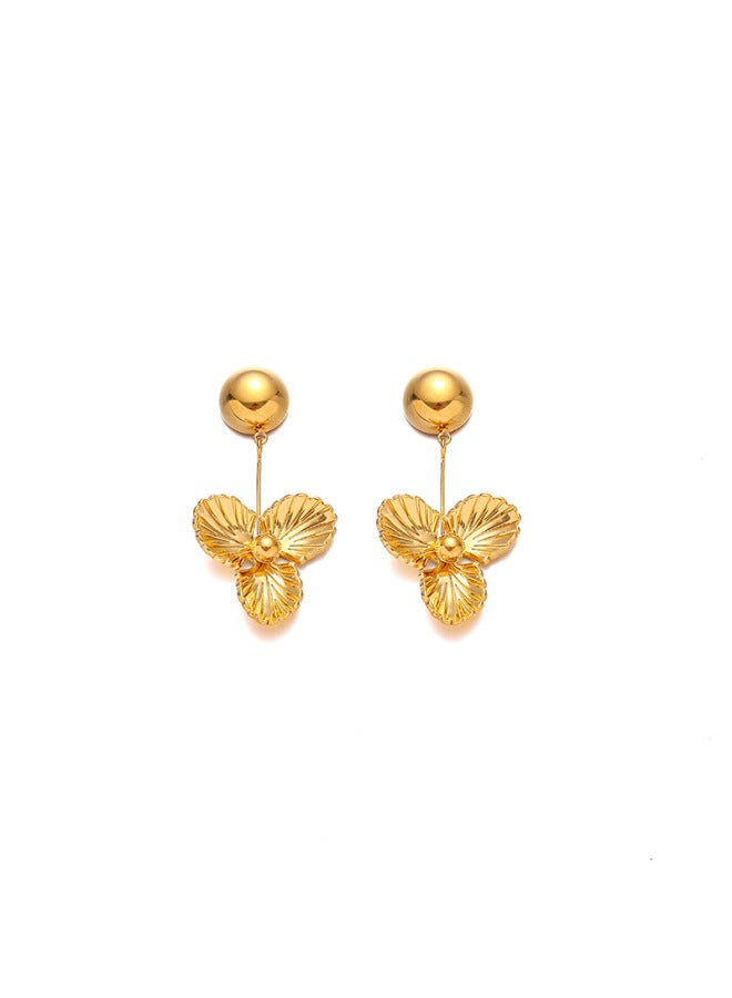 Real Gold European And American elry 18k Gold Stainless Steel Earrings Style Flower Simple Shell Beach Titanium Steel Earrings Electroplating