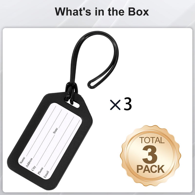 Sodsay 3 Pack Luggage Tag Bright Luggage Tags for Suitcases Bag Tags Name Tags for Kids Travel Accessories Must Haves by Sodsay (Black) - Image 2
