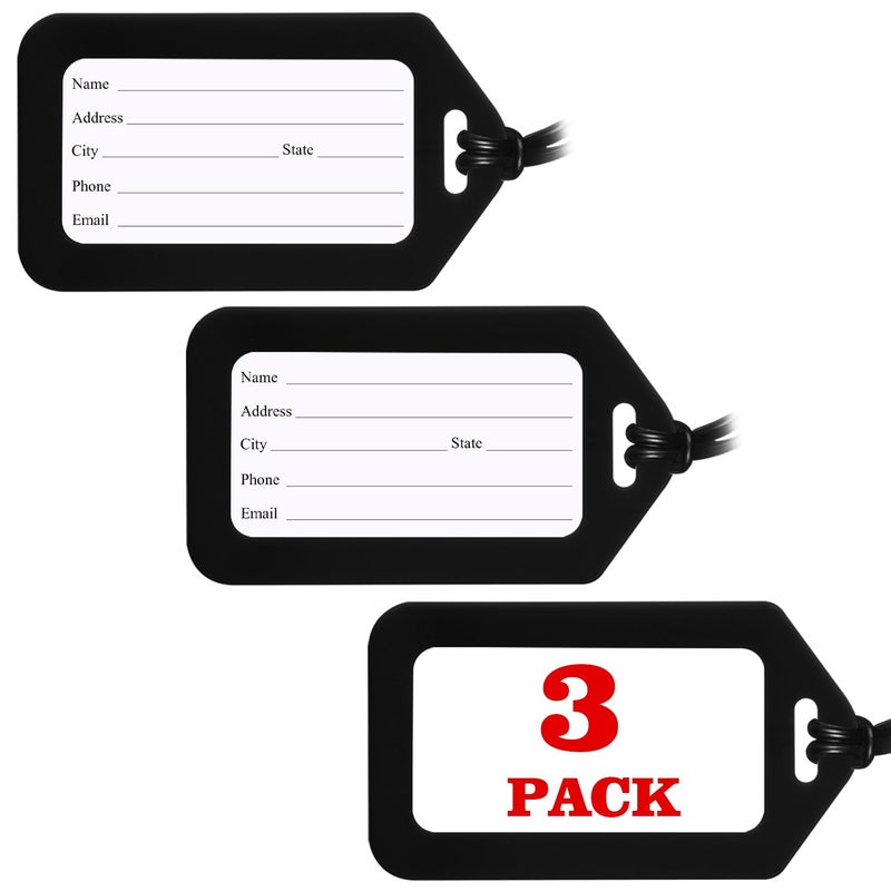 Sodsay 3 Pack Luggage Tag Bright Luggage Tags for Suitcases Bag Tags Name Tags for Kids Travel Accessories Must Haves by Sodsay (Black) - Image 1