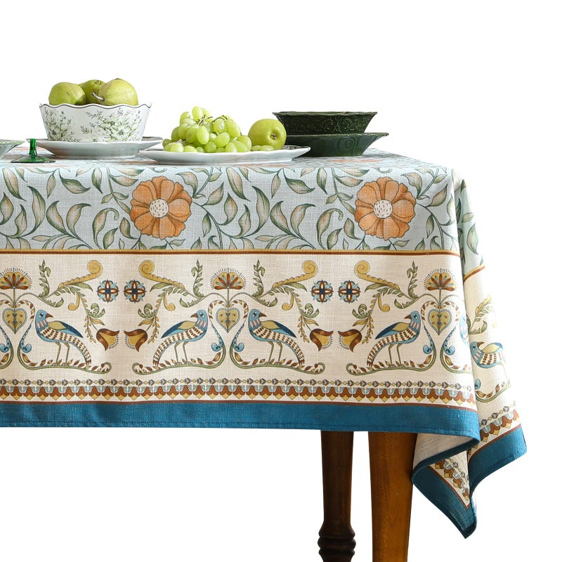 patdrea Designer French Linen Blue Tablecloth for Rectangle TableVintage Floral Table ClothColorful Decoration Fall Cover Kitchen Dining for ThanksgivingTea PartyChristmas55x87Wensel