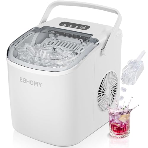 EUHOMY Countertop Ice Maker Machine with Handle, 26lbs Per Day, 9 Ice Cubes Ready in 6 Mins, Auto-Cleaning Portable Ice Maker with Basket and Scoop, for Home/Kitchen/Camping/RV (White) - Image 1