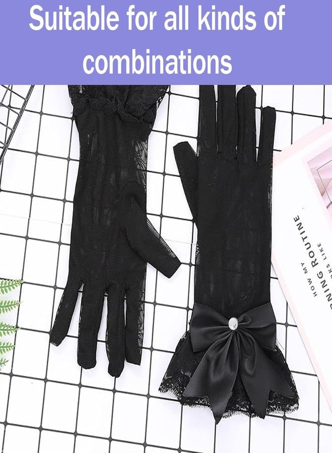 Tarini Black Lace Gloves for Women, Short Satin Glove Bow Silk Party Glove Elegant Vintage Dress Lace Gloves Accessories for Wedding Dancing Dinner Masquerade - Image 4