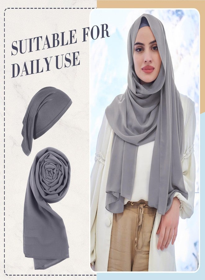 Bunnycool طقم حجاب وغطاء رأس داخلي من باني كول، وشاح رأس شيفون إسلامي للنساء، شال طويل سادة، غطاء رأس داخلي للحجاب (رمادي) - Image 3