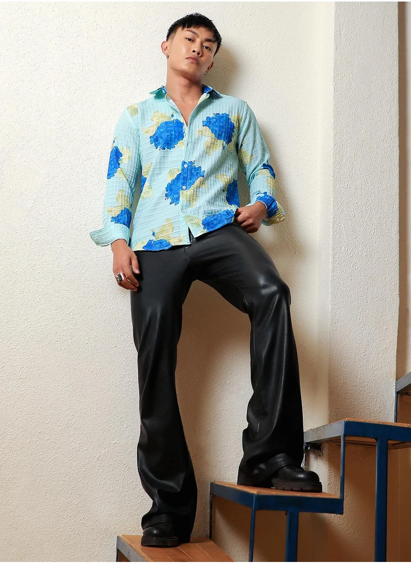 Campus Sutra Men's Light Blue Hydrangea Foliage Shirt
