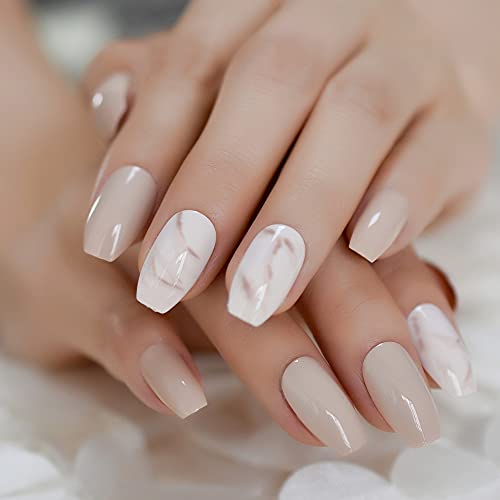 Gush Beauty Press On Nails | Reusable Nail Extensions | Artificial Fake Nails Set | For women (Beige Dream - Short Coffin) - Image 1