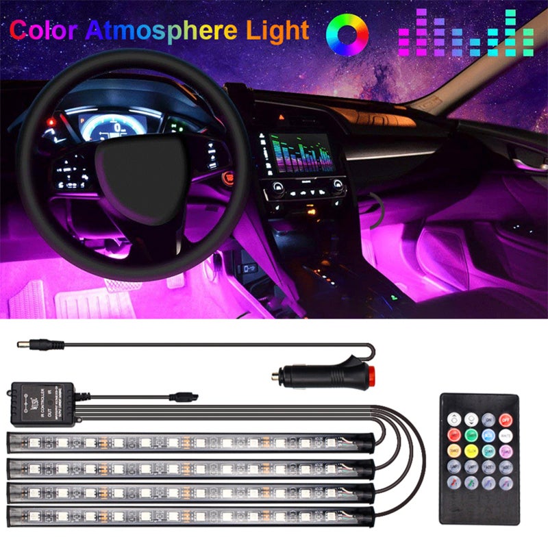 ضوء شريط سيارة LED: ألوان RGB متعددة، مادة ABS مقاومة للماء IP67، تحكم صوتي وبوابة تحكم - أضواء داخلية للسيارة قابلة للربط والتشغيل فورًا لمنطقة المقصورة في السيارة، وحفلات المنزل، وتزيين خزانات التلفزيون - Image 2