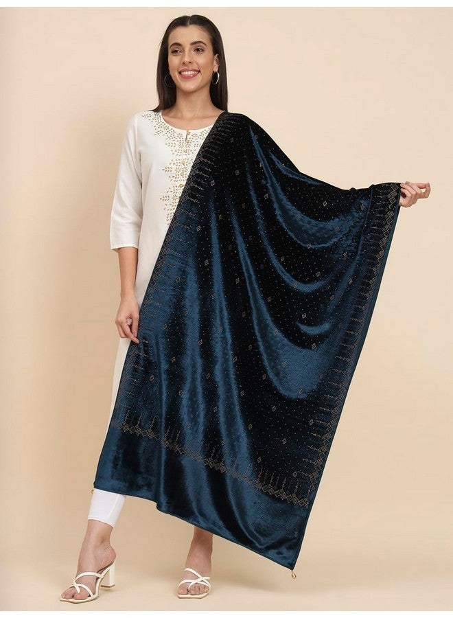 Pashmoda Women Makhamli Velvet Crystal Embellished Stole (Size 72X203 cms) - Image 4
